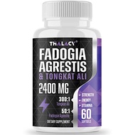 Thalacy 2400mg Fadogia Agrestis Tongkat Ali Supplement - Fadogia Agrestis 1400mg &amp; Tongkat Ali 1000mg Ultra Blend, Maximum Strength, Muscle Mass &amp; Athletic Performance, 60 Softgels