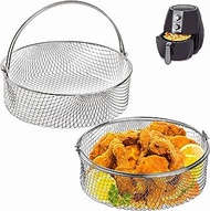 Elsjoy 2 Pack Air Fryer Basket, 8 Inch Air Fryer Replacement Accessory Mesh Basket with Handle, 18/8 Stainles Steel Steamer Basket for Air Fryer, Instant Pot, Oven, Steamer