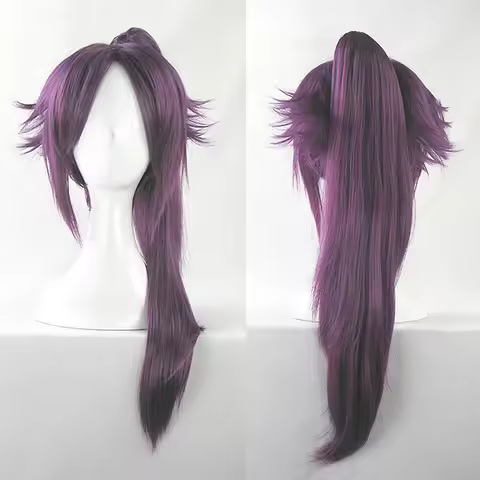 Shihouin Yoruichi Cosplay Wigs High-temperature Fiber Synthetic Hair Purple Mixed Long Chip Ponytail