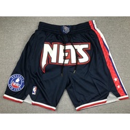 pockets available new NBA men’s Brooklyn Nets  just don big logo embroidery basketball shorts pants NETS black