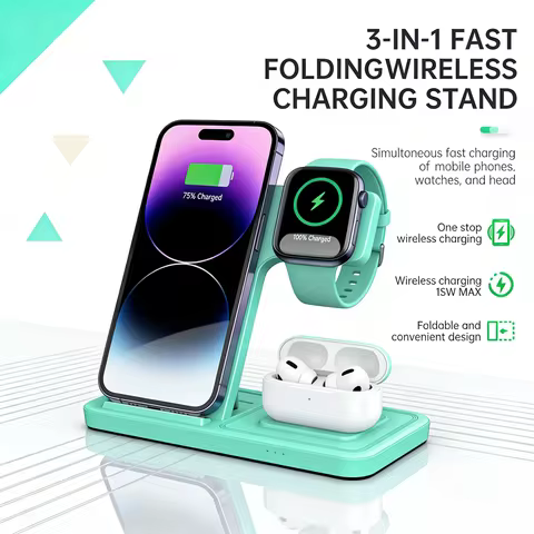 Foldable 15W Wireless Charging Station For IPhone17 16 15 14 PRO MAX For Apple Watch Series10-1 For 