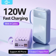 Yisen 120W Powerbank 60000mah Portable Fast Charging 4USB 4 cable External Battery for Android IOS p