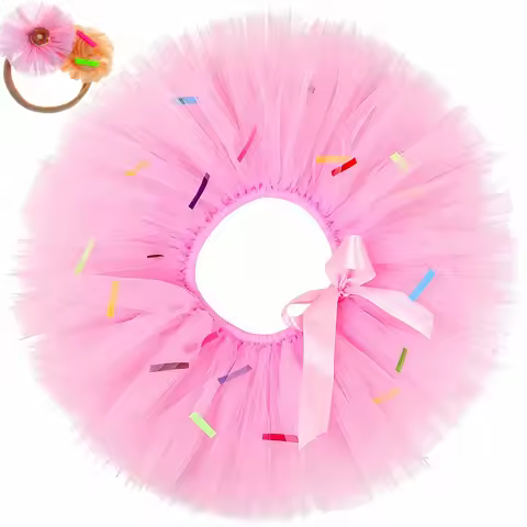 Girls Doughnut Tutu Skirt Pink Candy Donut Costume for Kids Birthday Party Tutus Fluffy Toddler Baby
