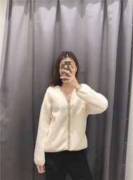 UNIQLO Japanese Single Autumn Imitation Lamb Fleece Zipper V-neck Jacket Cardigan Long Sleeve Short 