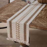 4/6/8/10 Seaters Cotton And Linen Stripes Table Runners Modern chemin Two-color Woven Tassels Table