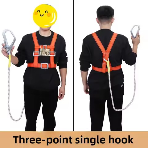 Double Back Full Body Safety Harness, Double Hook Shock Absorbing 5-Point High Altitude Work Safety 