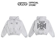 Unisex Zip Hoodie with Silk Print Local Brand SWE CROSS ZIP HOODIE - Gray Oversized Hoodie Hoodie Zi