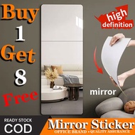 8pcs HD Full Length Mirror Sticker Mirror Wall-Mounted Adhesive Mirror Wall Pasted Wall Glass Mirror