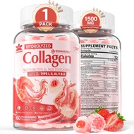 Collagen Peptide Gummies for Women & Men Sugar-Free, Multi Collagen Hydrolyzed w/ 1500mg Protein Typ