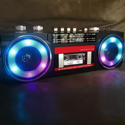 PX-666BT Portable Vintage Tape Radio Boom Box AM/FM/SW 3 Band Cassette Tape Recorder Double Recordin