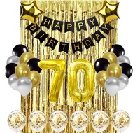(SG SELLER) 70th Birthday Decorations, 70th Birthday Balloon, Black and Gold Birthday Decorations Se