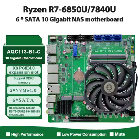 SZBOX Mini ITX NAS Board R7-8845HS R7-6850U DDR5 96GB 6 SATA Dual 8K 10GbE PCIe4.0 NVMe Mainboard