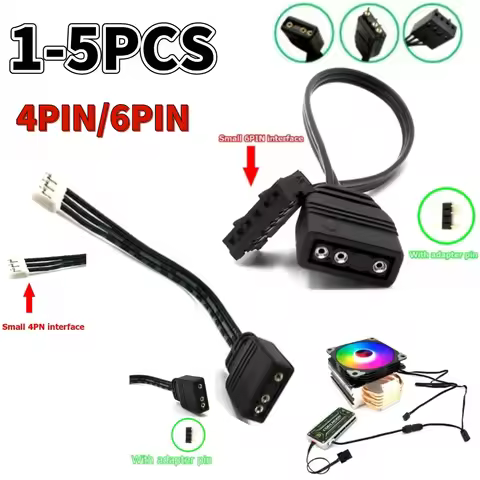 Small 4Pin/6Pin to 5V ARGB 3Pin Fan Controller Adapter Cable for Coolmoon 5V Three-pin to 4pin/6Pin 