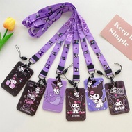 Cute Kuromi ID Card Holder Neck Strap Pendant Girls Sanrio Door Badge Holder Lanyards Keychain Women Work Credential Case Gift
