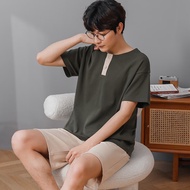 猫人MiiOW家居服男士情侣睡衣日系简约亲肤棉质睡衣女款新品春夏款圆领套头情侣两件套装Z 男款 XXXL（男）