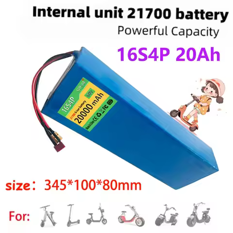 60V 20Ah 21700 16S4P 1800W Lithium Battery, Used for High-power 67.2V Motorcycle Tricycle Emergency 