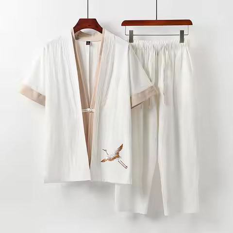 Men's Plus Size Clothing Big Tracksuit Suit Cotton Linen Overweight T-shirt Casual Male Elastic Wais