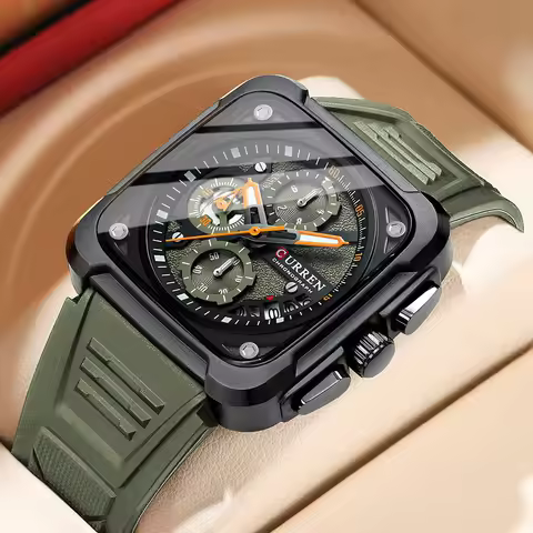Top Brand CURREN Men's Watches Luxury Square Quartz Wrist Watch Original Waterproof Luminous Chronog