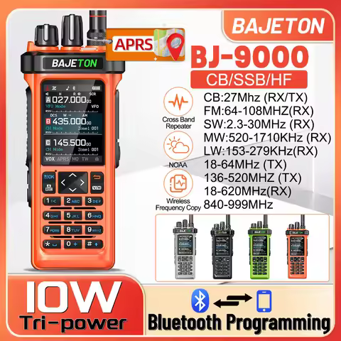 BAJETON BJ-9000 Walkie Talkie CB 27Mhz CB SSB HF APRS GPS Bluetooth 10W Long Range Cross Band Repeat