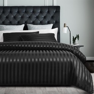 Abraca Dabra Premium Plain Stripe Satin 4in1 Bedding Set Cooling Silky Satin Fitted Bedsheet Quilt C