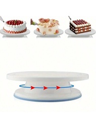 1入組塑膠製蛋糕轉盤,帶有防滑邊緣,帶有烘焙工具的蛋糕轉盤,旋轉裝飾桌