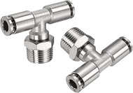QUARKZMAN Pack of 2 Male Branch Tee 6 mm Hose ID x 3/8 Inch PT Thread Push-to-Connect Fittings Pneum
