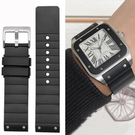 High quality soft Watch Band For Cartier Santos 100 Rubber black Watch Strap Men's Women's Silicone 