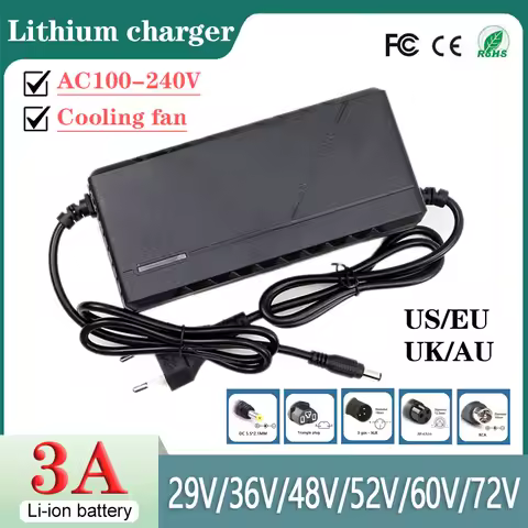 29V 36V 48V 52V 60V 72V 3A Lithium Battery Charger For 7S 10S 13S 14S 16S 20S 29.4V 42V 54.6V 58.8V 