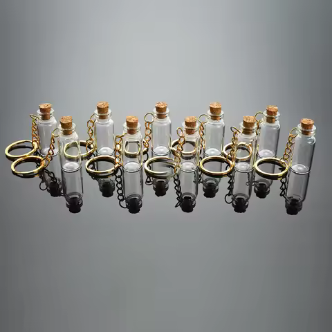 5pcs Mini Glass Bottle Vial Tube Potion Perfume Cork Jars Wish Pendant Charm 2mL