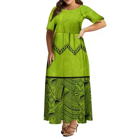 2023 New Elegant Half-Sleeved Dress For Evening Party Dress Hawaiian Style Polynesian Maxi Dress Plu
