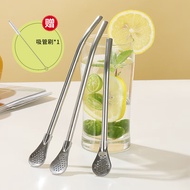 Baijie304Stainless Steel Straw Non-Disposable Metal Straw Drinking Water Soup Medicine Stirring Spoon Tea Filtration Thr