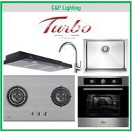 (5-in-1 Bundle) Turbo 77cm Stainless Steel 2 Burner Cooker Hob + 90cm Cooker Hood + Sink + Tap + Multifunction Oven