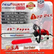 NEW WEST USA PRO888 72.2cc 25" Heavy Duty 2-Stroke Chain Saw Mesin Potong Pokok