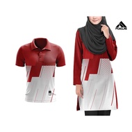 Baju Jersey Muslimah Tshirt Muslimah Jersey Couple Set Cotton Baju Set Couple Lelaki Berkolar &amp; Muslimah  Plus Size Murah Red Long Sleeve Dewasa (XS-10XL)baju Muslimah Murah