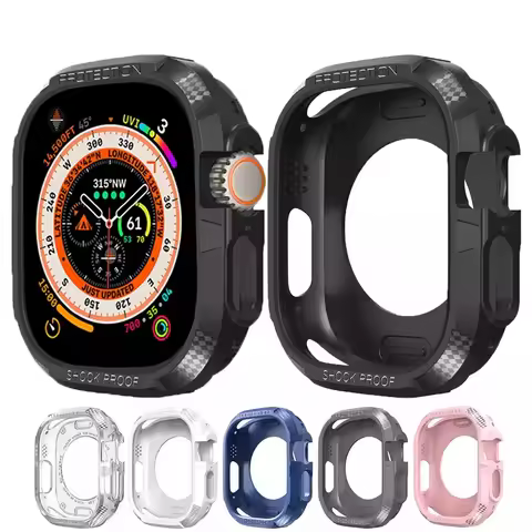 Carbon Fiber Case For Apple Watch Ultra 49mm TPU Silicone Bumper Screen protertor Cover for apple wa