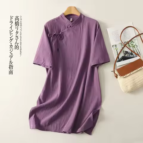 Cotton and Linen New Chinese Stand-up Collar Top National Style Tea Zen Clothes Summer Tai Chi Cloth