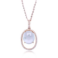 【正佳珠寶】翡翠 白冰玻璃種 螢光蛋面吊墜 天然A貨翡翠吊墜 18K