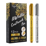 12Pcs/set Metal Fabric Markers Pens Paint DIY Metalic Marker Pens Sharpie Gold Silver Color Craftwor