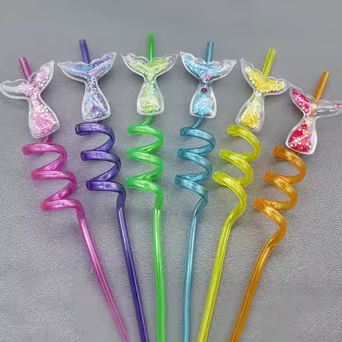 6Pcs Mermaid Tail Straw Party Favorite Birthday Party Summer Pool Party Beverages and Beverages Supp