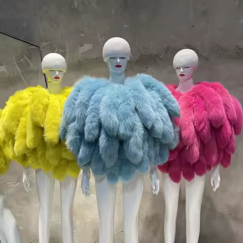 YOLOAgain Women's Real Fox Fur Jacket Colorful Fox Fur Shawl Streetwear 2025 Winter