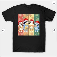 Cartoon Bluey Merry Christmas T-Shirt Men O Neck 100% Cotton T Shirts  Short Sleeve Tees Original Cl