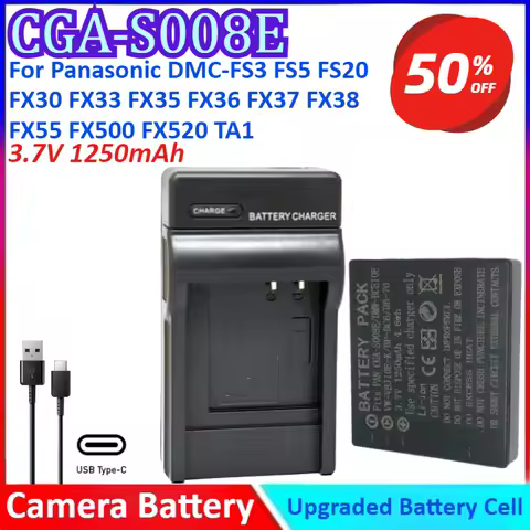 CGA-S008E 3.7V 1250mAh VW-VBJ10E Camera Battery +Charger For Panasonic DMC-FS3 FS5 FS20 FX30 FX33 FX