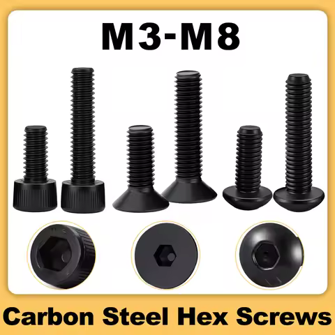 Black Carbon Steel Hex Socket Screw Metric Thread Metal Machine Bolts M3 M4 M5 M6 M8 DIN912 DIN7991 