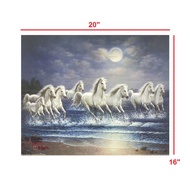 ภาพม้า 8ตัวฝูงสีขาววิ่งบนน้ำ 16x20 (40.6 x 50.8cm.) ภาพมงคล เสริมฮวงจุ้ย ม้าสีหมอก ภาพแต่งบ้าน รูปภาพติดผนัง โปสเตอร์ม้ามงคล