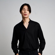 KEMEJA EFRON Men's Shirt - Sirius Black - Long Sleeve V-Neck Shirt