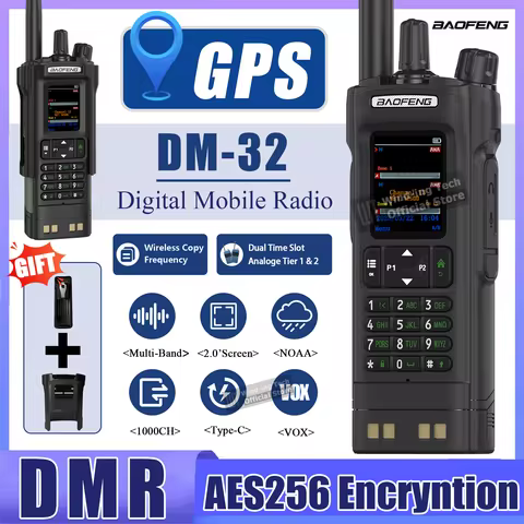 Baofeng DM-32 10W Walkie Talkie GPS APRS AES256 Original Belt Clip Hoster Type-C Dual Mode Analog Du