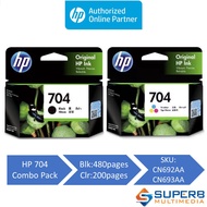 Hp 704 Single Pack Combo CN692AA Black CN693AA Tri-Color Original Ink Cartridge