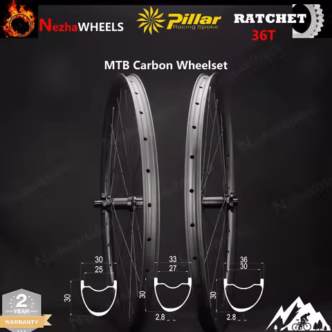 NezhaWHEELS 29er MTB 1250g Carbon Wheelset 30/33/36mm width 28H 36T Ratchet System Hub Pillar TB2015
