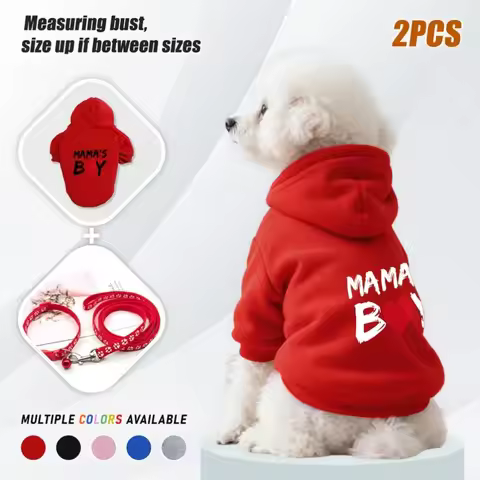2pcs Warm Style Dog Outfit Set | MAMA Letter Heart Print,Hoodie Leash Fits Small Medium Pets for Fam