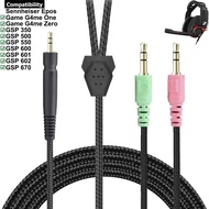 Replacement Braided Cable Extension Cord Splitter For Epos Sennheiser Game G4me One Zero GSP 350 500